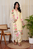 Light Yellow Cotton Lawn Floral Embroidered Kurta Pant Dupatta Set — Chalti Fashions