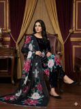 Premium Black Satin Silk Printed Suit with Designer Dupatta