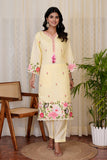 Light Yellow Lawn Kurta with Organza Floral Dupatta Full Length View — Chalti Fashions