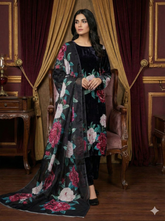 Premium Black Satin Silk Printed Suit with Designer Dupatta