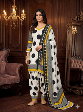 Elegant Black & White Polka Dot Satin Silk Suit Set with Designer Dupatta