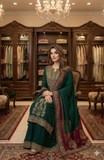 Emerald Green & Maroon Unstitched Suit – Premium Organza & Crepe