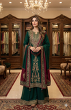 Emerald Green & Maroon Unstitched Suit – Premium Organza & Crepe