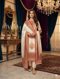 Cream Satin Silk Unstitched Suit with Red Kashmiri Border Dupatta — Chalti Fashions