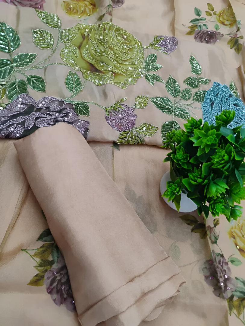 Pastel Garden Embroidered Suit Fabric Set