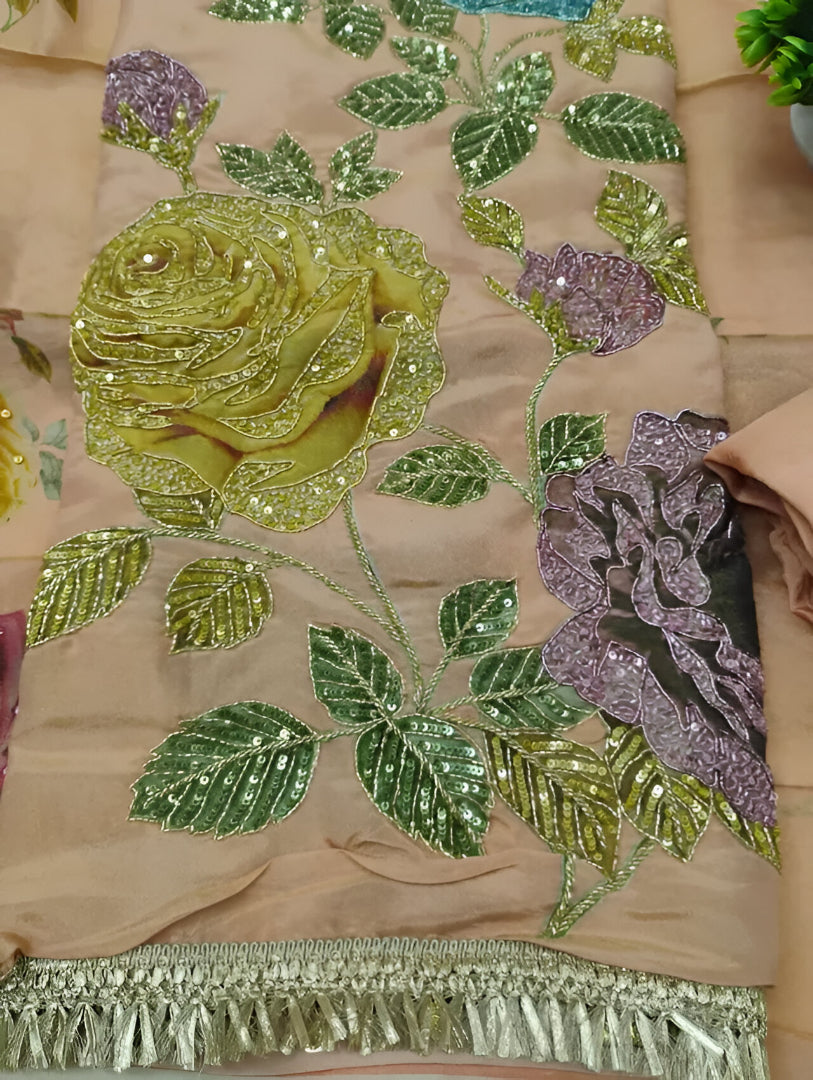 Pastel Garden Embroidered Suit Fabric Set