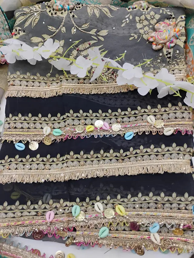 Gray Silk Dress Material with Jute Work