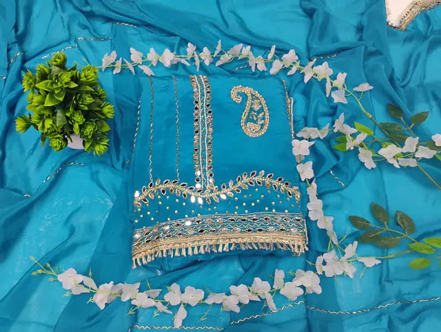 Turquoise Mirror Gleam Embroidered Suit Set