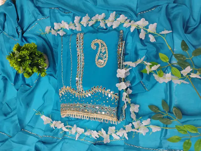 Turquoise Mirror Gleam Embroidered Suit Set