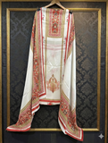 Premium Cream Satin Silk Printed Suit with Designer Dupatta