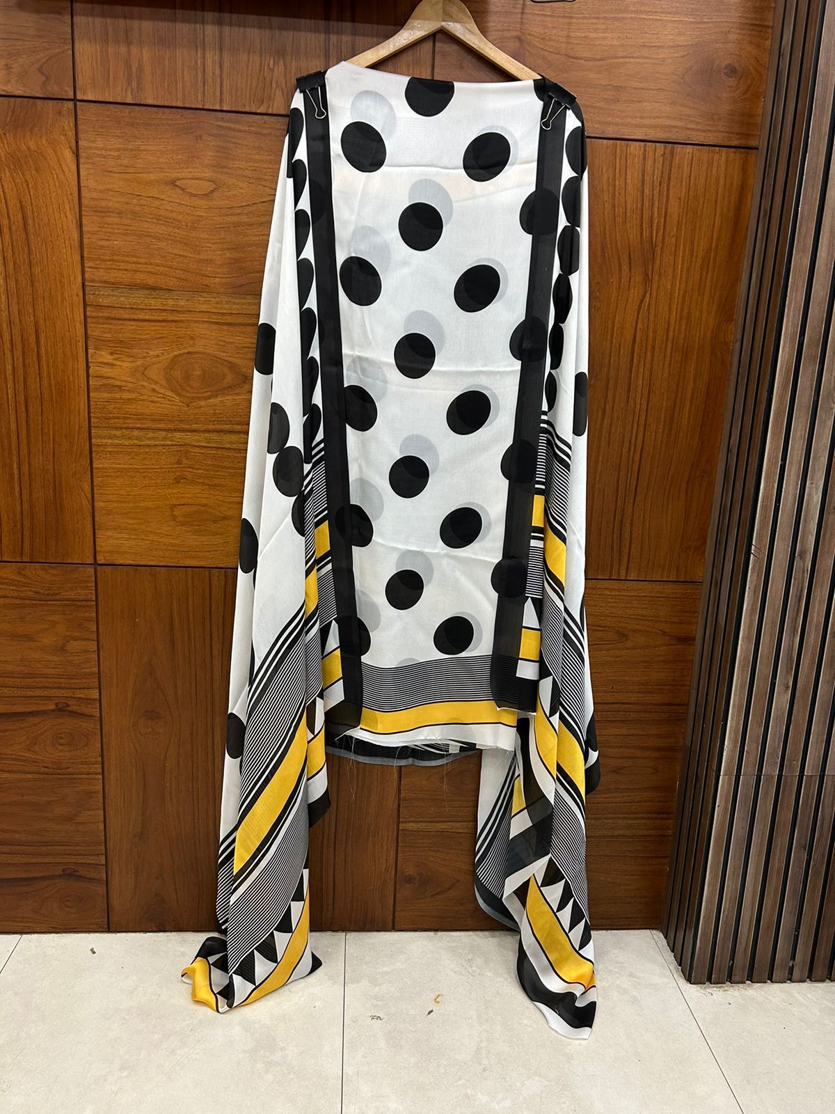 Elegant Black & White Polka Dot Satin Silk Suit Set with Designer Dupatta