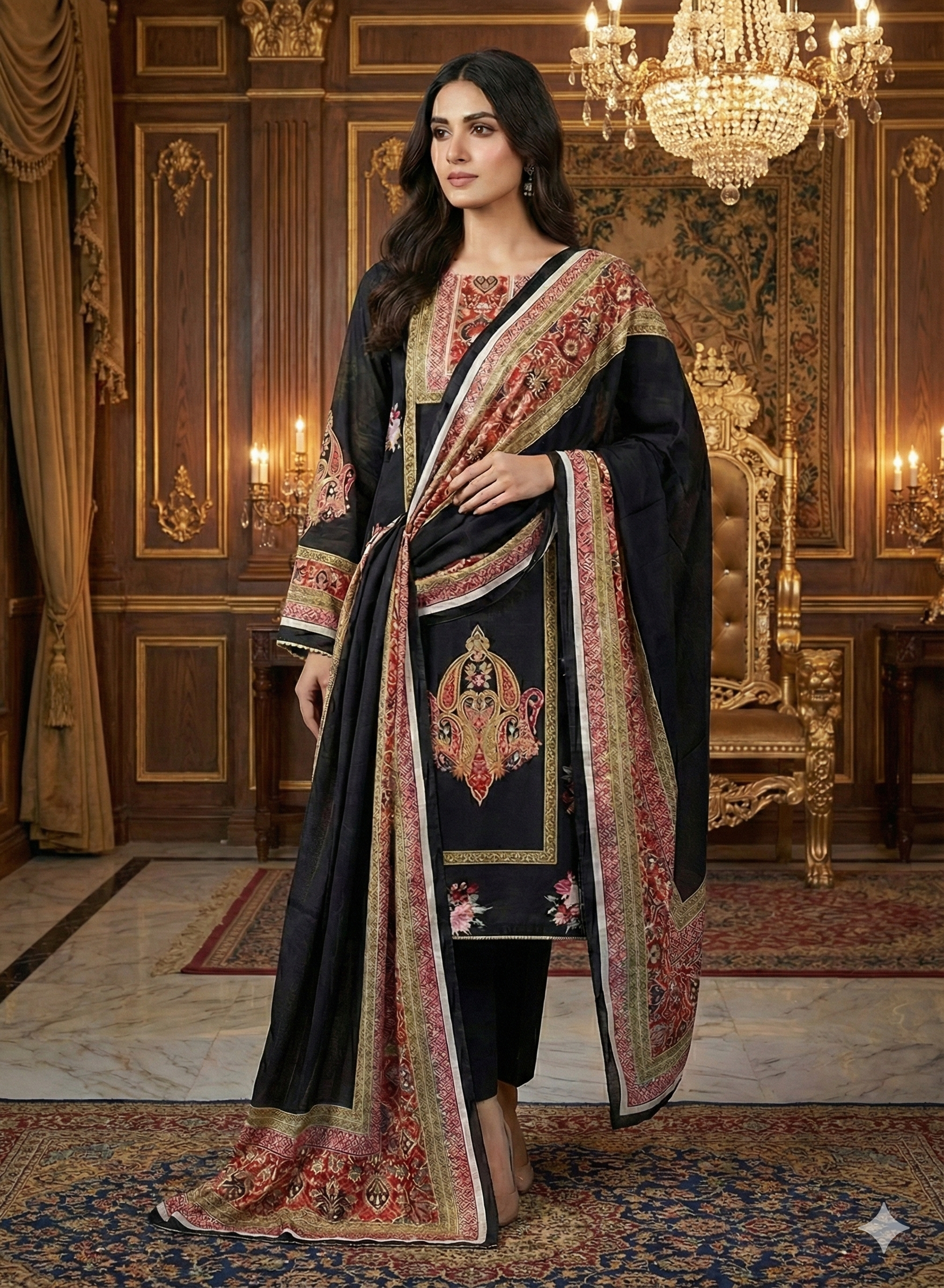 Premium Satin Silk Printed Suit with Designer Dupatta