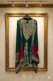 Emerald Green & Maroon Unstitched Suit – Premium Organza & Crepe