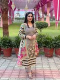 Grey Silk Unstitched Suit with Multicolor Printed Dupatta — Chalti Fashions