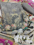 Grey Silk Kurta with Animal Print Multicolor Dupatta Full View — Chalti Fashions