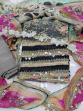 Grey Silk Unstitched Suit Material with Floral Printed Dupatta — Chalti Fashions